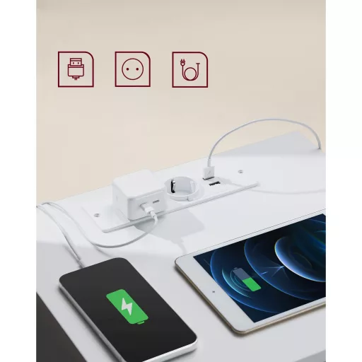 Éjjeliszekrény, 3 fiókkal, 2 beépített csatlakozóval, 2 USB porttal