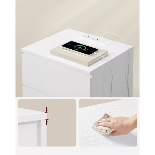 Éjjeliszekrény, 3 fiókkal, 2 beépített csatlakozóval, 2 USB porttal