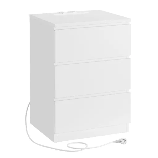 Éjjeliszekrény, 3 fiókkal, 2 beépített csatlakozóval, 2 USB porttal