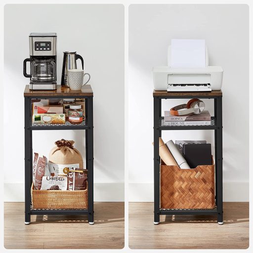 VASAGLE Vintage Dohányzóasztal, Oldalsó Kisasztal 2 Hálós Polccal, Dekorasztal Állítható