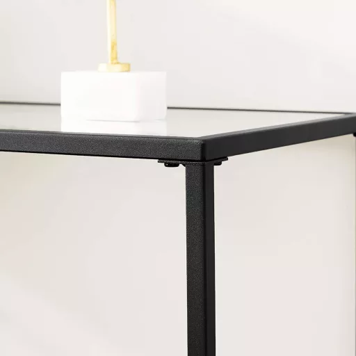 VASAGLE Konzolasztal, Edzett Üveg Asztal, Modern Kanapé vagy Előszobai Asztal, Fém Keret,