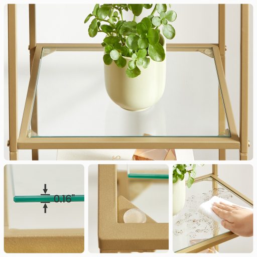 VASAGLE Polc Egység, 5 Szintes Létra Polc Egység, Karcsú Üveg Polc Hálószobába,