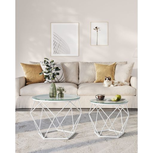 VASAGLE Kerek Dohányzóasztalok, 2 db-os Asztal Szett, Modern Stílus, Levehető Asztallap, Acél