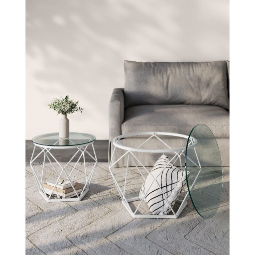 VASAGLE Kerek Dohányzóasztalok, 2 db-os Asztal Szett, Modern Stílus, Levehető Asztallap, Acél