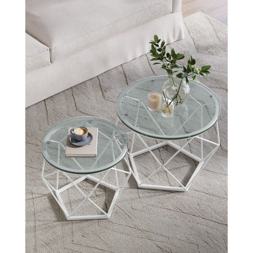 VASAGLE Kerek Dohányzóasztalok, 2 db-os Asztal Szett, Modern Stílus, Levehető Asztallap, Acél