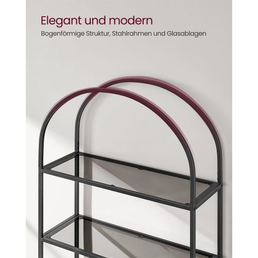 VASAGLE 5 szintes polc, edzett üveg polcos egység, íves kialakítás, acélszerkezet, nappaliba,