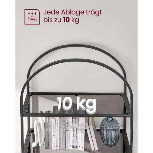 VASAGLE 5 szintes polc, edzett üveg polcos egység, íves kialakítás, acélszerkezet, nappaliba,