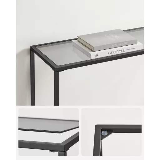Konzolasztal edzett üveglappal, fekete 100x20x80cm