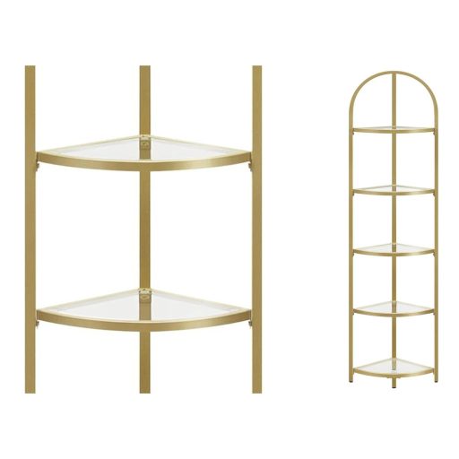 VASAGLE Sarokpolc Állvány, 5 Szintes Sarok Könyvespolc, Edzett Üveg Polcok, Modern Stílus,