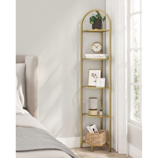 VASAGLE Sarokpolc Állvány, 5 Szintes Sarok Könyvespolc, Edzett Üveg Polcok, Modern Stílus,