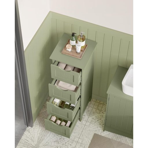 VASAGLE fürdőszobaszekrény, fürdőszobai szekrény, oldalszekrény 4 fiókkal, 30 x 30 x 82 cm,