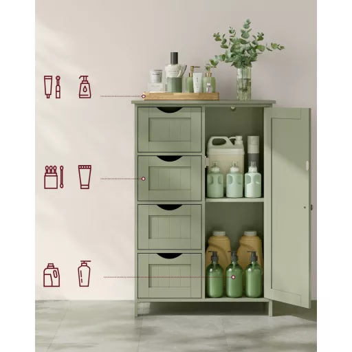 Fürdőszobai szekrény, 4 fiókos, 1 ajtós, állítható polccal, laurel zöld 30 x 55