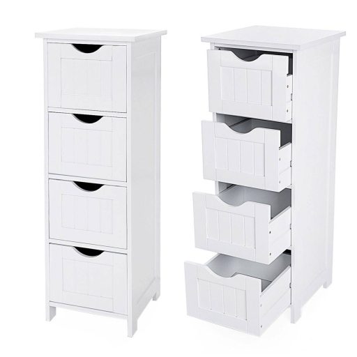 VASAGLE LHC40W, Fürdőszobai szekrény 4 fiókkal, Komód, 30 x 30 x 82 cm, nappaliba, konyhába