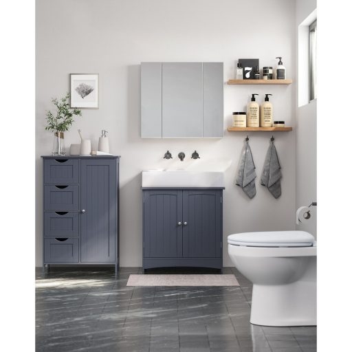 VASAGLE Fürdőszobai Padlószekrény, Fürdőszobai Tárolóegység 4 Fiókkal, Szabadon Álló