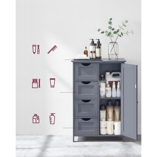 VASAGLE Fürdőszobai Padlószekrény, Fürdőszobai Tárolóegység 4 Fiókkal, Szabadon Álló