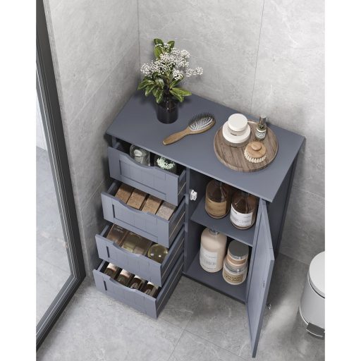 VASAGLE Fürdőszobai Padlószekrény, Fürdőszobai Tárolóegység 4 Fiókkal, Szabadon Álló