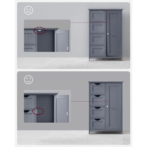 VASAGLE Fürdőszobai Padlószekrény, Fürdőszobai Tárolóegység 4 Fiókkal, Szabadon Álló