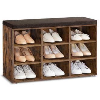 VASAGLE Cipőpad, Tárolópad párnázott üléssel, párnával, 9 rekesszel, állítható