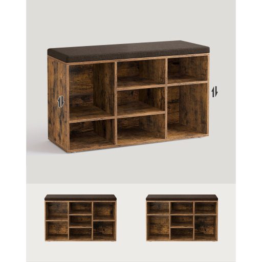 VASAGLE Cipőpad, Tárolópad párnázott üléssel, párnával, 9 rekesszel, állítható