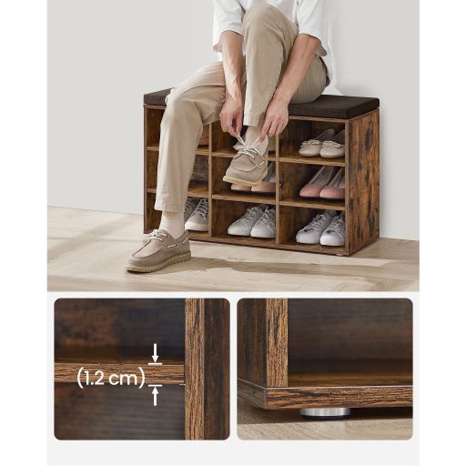 VASAGLE Cipőpad, Tárolópad párnázott üléssel, párnával, 9 rekesszel, állítható