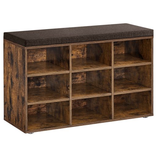 VASAGLE Cipőpad, Tárolópad párnázott üléssel, párnával, 9 rekesszel, állítható