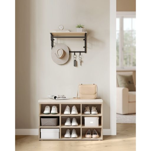 VASAGLE Cipőpad, Bejárati Szekrény, Cipőtároló, Párnázott Ülőke és 9 Rekesz, Cipőtartó