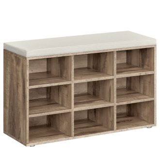 VASAGLE Cipőpad, Előszobai Bútor Ülőkével, Cipőtartó Párnával és 9 Rekesszel,