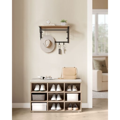 VASAGLE Cipőpad, Előszobai Bútor Ülőkével, Cipőtartó Párnával és 9 Rekesszel,