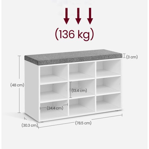 VASAGLE cipőspad párnával, tárolópad párnázott üléssel, előszobapad 9 rekesszel,