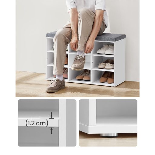 VASAGLE cipőspad párnával, tárolópad párnázott üléssel, előszobapad 9 rekesszel,