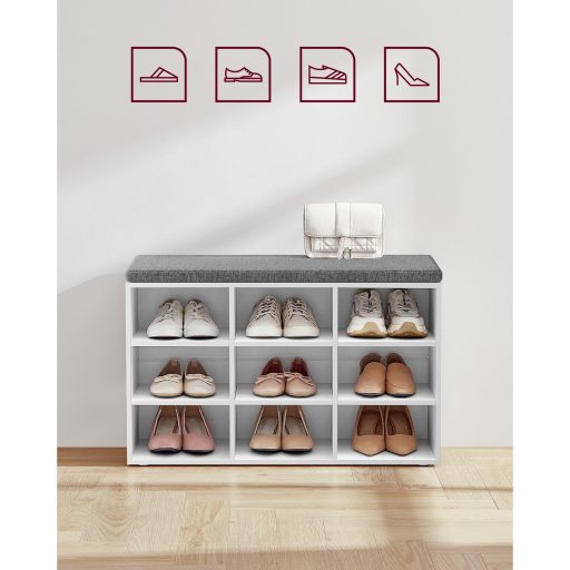 VASAGLE cipőspad párnával, tárolópad párnázott üléssel, előszobapad 9 rekesszel,