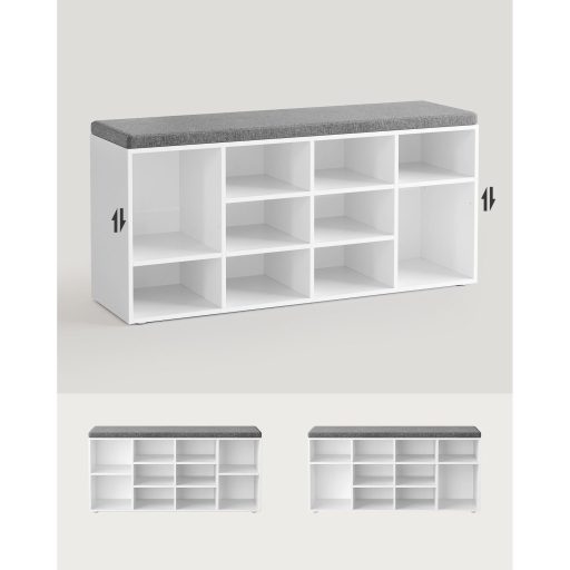 VASAGLE cipőpad párnával, tárolópad párnázott üléssel, előszobapad 12 rekesszel,