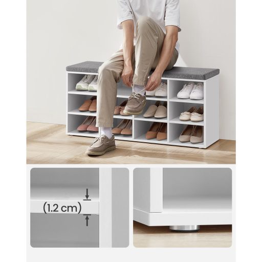VASAGLE cipőpad párnával, tárolópad párnázott üléssel, előszobapad 12 rekesszel,