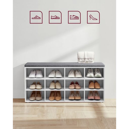 VASAGLE cipőpad párnával, tárolópad párnázott üléssel, előszobapad 12 rekesszel,