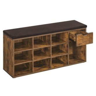 VASAGLE Cipőpad Cipőtartó Fiókkal és Nyitott Rekeszekkel Párnázott Ülőke Előszobába,