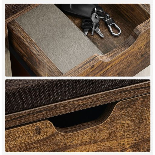 VASAGLE Cipőpad Cipőtartó Fiókkal és Nyitott Rekeszekkel Párnázott Ülőke Előszobába,