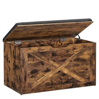 VASAGLE cipőpad, párnázott tárolópad párnázott üléssel, tárolóláda szekrény, pajtaajtó