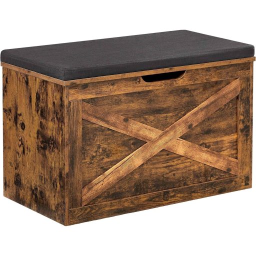 VASAGLE cipőpad, párnázott tárolópad párnázott üléssel, tárolóláda szekrény, pajtaajtó