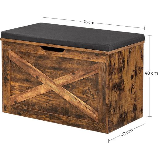 VASAGLE cipőpad, párnázott tárolópad párnázott üléssel, tárolóláda szekrény, pajtaajtó