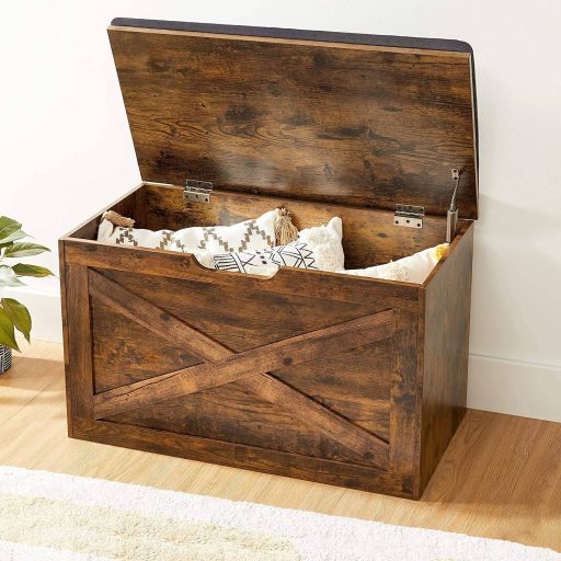 VASAGLE cipőpad, párnázott tárolópad párnázott üléssel, tárolóláda szekrény, pajtaajtó