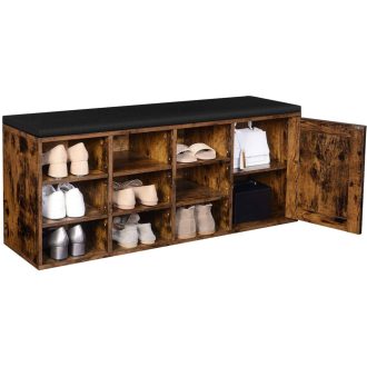 VASAGLE Cipőpad Tárolószekrény Cipőtartó 9 Nyitott Rekesszel és Párnázott Szekrénnyel 110