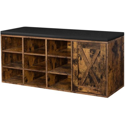 VASAGLE Cipőpad Tárolószekrény Cipőtartó 9 Nyitott Rekesszel és Párnázott Szekrénnyel 110