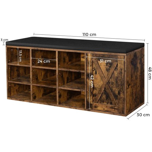 VASAGLE Cipőpad Tárolószekrény Cipőtartó 9 Nyitott Rekesszel és Párnázott Szekrénnyel 110