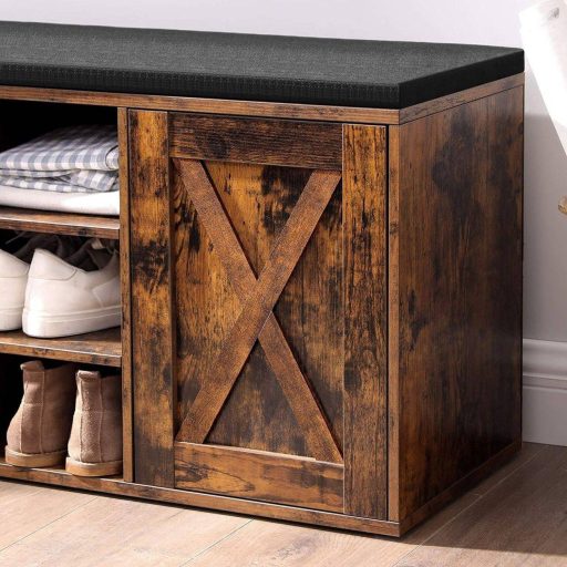 VASAGLE Cipőpad Tárolószekrény Cipőtartó 9 Nyitott Rekesszel és Párnázott Szekrénnyel 110