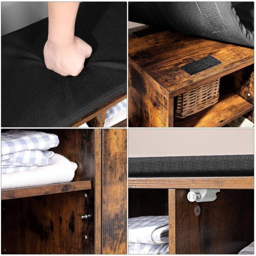 VASAGLE Cipőpad Tárolószekrény Cipőtartó 9 Nyitott Rekesszel és Párnázott Szekrénnyel 110