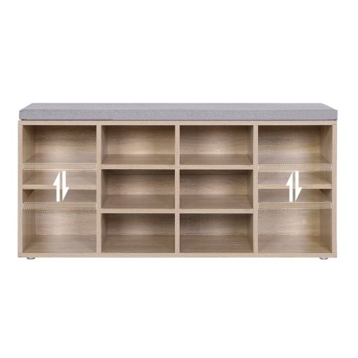 VASAGLE Cipőpad, Cipőpolc, Tárolószekrény, 10 Rekesszel, Párnával, Előszobába, 104 x 30 x