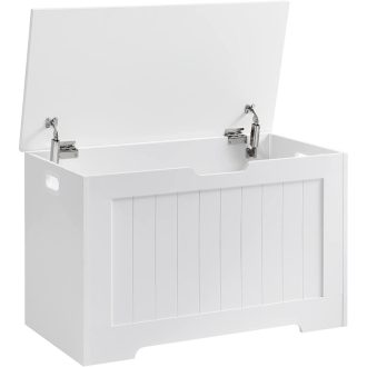 VASAGLE LHS11WT Játéktároló Pad Ülőhellyel és Nagy Kapacitással, Fehér, Forgácslap, 76 x