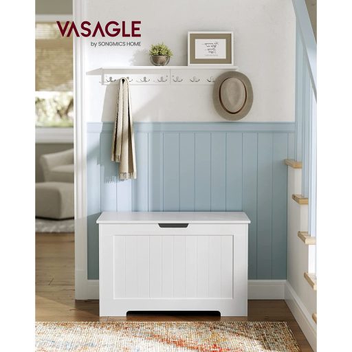 VASAGLE LHS11WT Játéktároló Pad Ülőhellyel és Nagy Kapacitással, Fehér, Forgácslap, 76 x