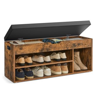 VASAGLE cipőpad párnával, tárolópad párnázott üléssel, 3 rekesszel, rejtett tárolóval,