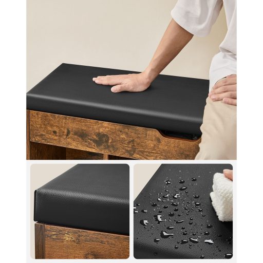 VASAGLE cipőpad párnával, tárolópad párnázott üléssel, 3 rekesszel, rejtett tárolóval,